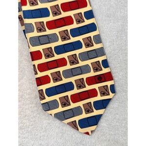 Vicky Davis Ouch! Medical Bandage Stethoscope Silk Tie Mens Cream Red Blue USA